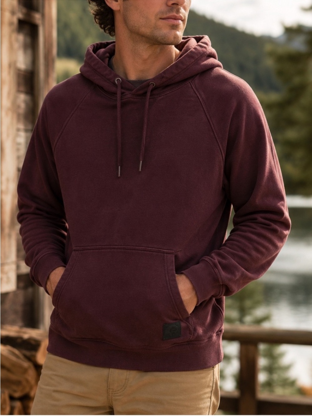 American Eagle Outfitters Men's Distressed Burgundy Hoodie